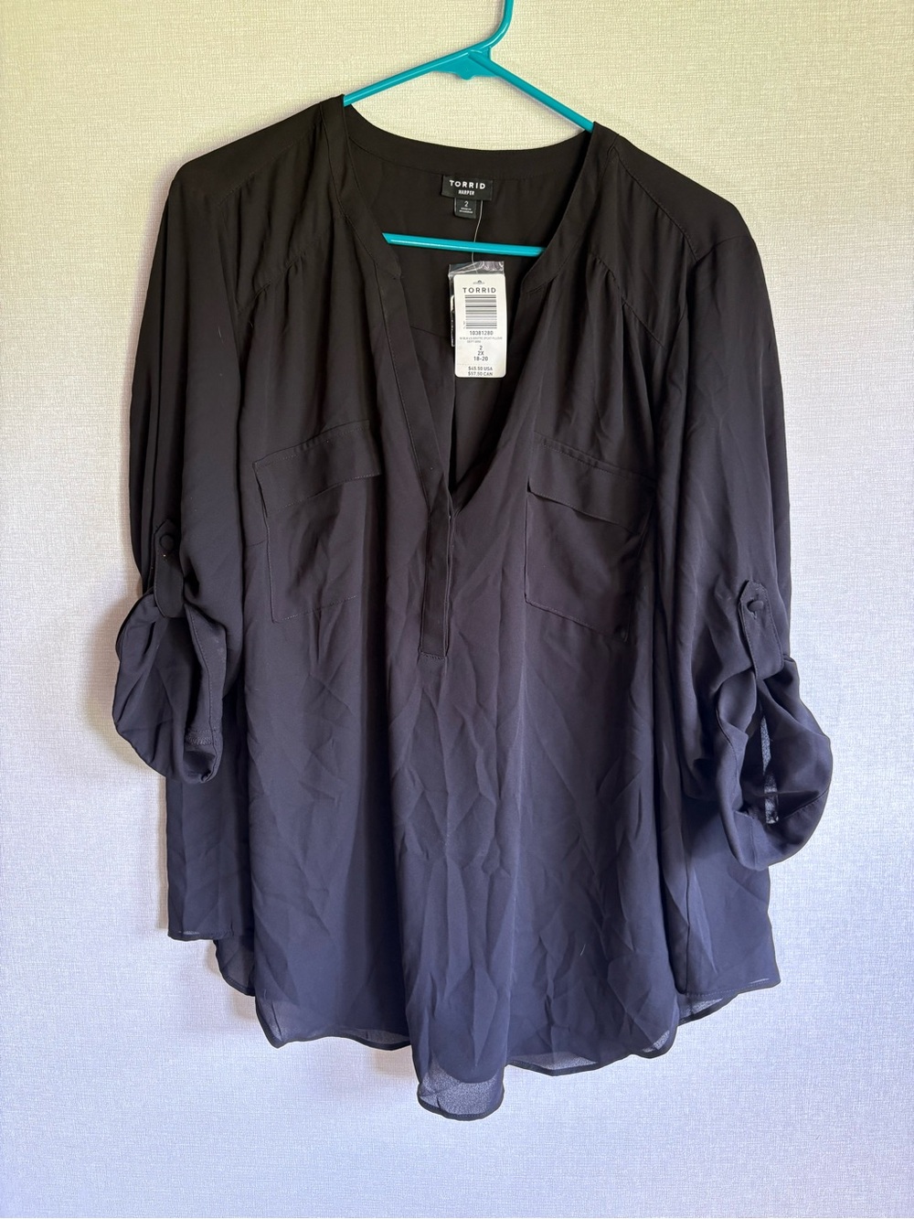 torrid Harper Black V-Neck Roll-Sleeve Blouse
